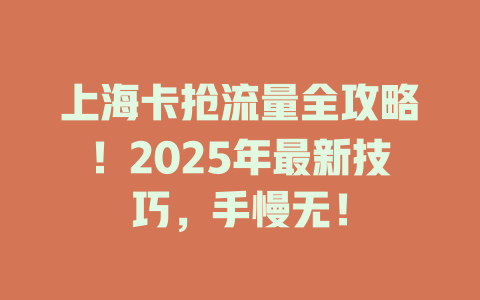 上海卡抢流量全攻略！2025年最新技巧，手慢无！