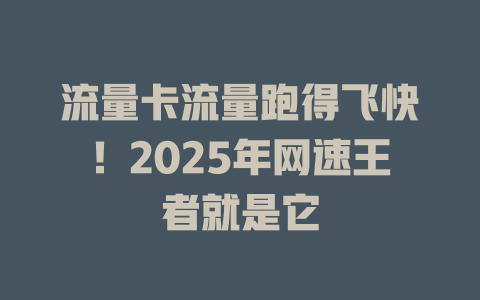 流量卡流量跑得飞快！2025年网速王者就是它