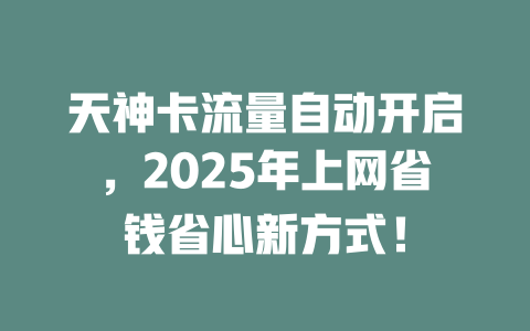 天神卡流量自动开启，2025年上网省钱省心新方式！