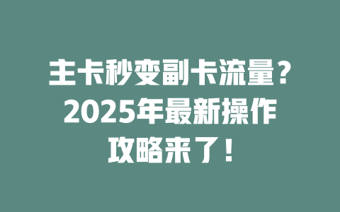 主卡秒变副卡流量？2025年最新操作攻略来了！