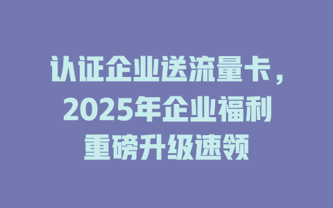认证企业送流量卡，2025年企业福利重磅升级速领