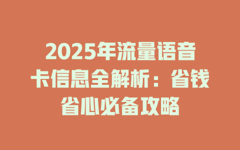 2025年流量语音卡信息全解析：省钱省心必备攻略