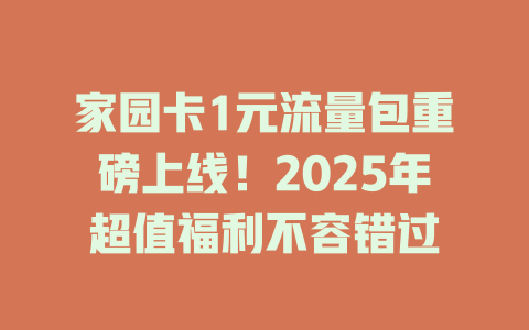 家园卡1元流量包重磅上线！2025年超值福利不容错过