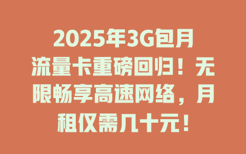 2025年3G包月流量卡重磅回归！无限畅享高速网络，月租仅需几十元！