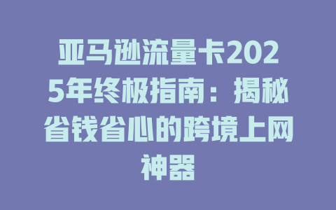 亚马逊流量卡2025年终极指南：揭秘省钱省心的跨境上网神器