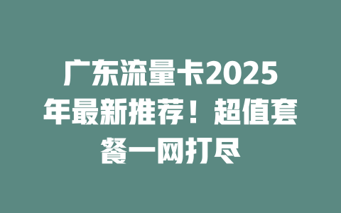 广东流量卡2025年最新推荐！超值套餐一网打尽