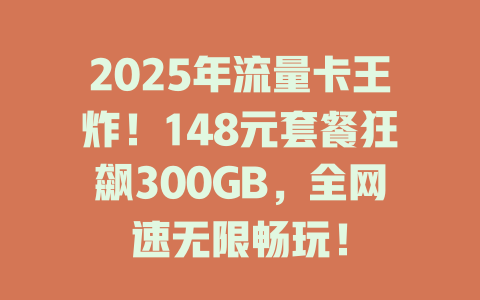 2025年流量卡王炸！148元套餐狂飙300GB，全网速无限畅玩！