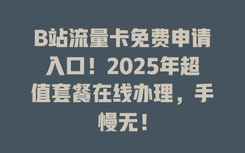 B站流量卡免费申请入口！2025年超值套餐在线办理，手慢无！