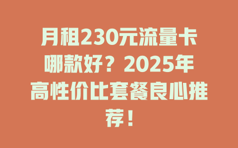 月租230元流量卡哪款好？2025年高性价比套餐良心推荐！