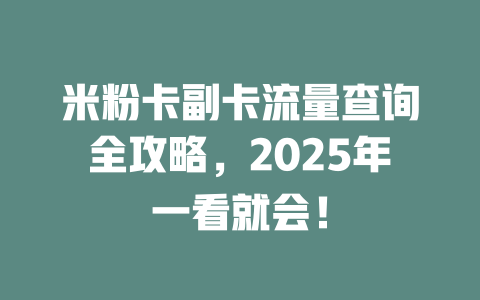 米粉卡副卡流量查询全攻略，2025年一看就会！