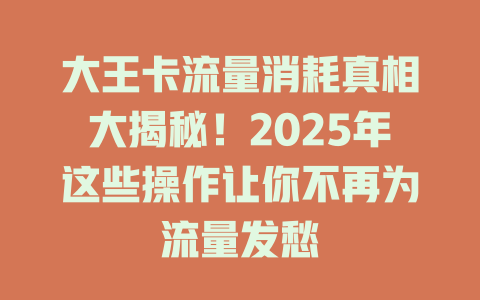 大王卡流量消耗真相大揭秘！2025年这些操作让你不再为流量发愁