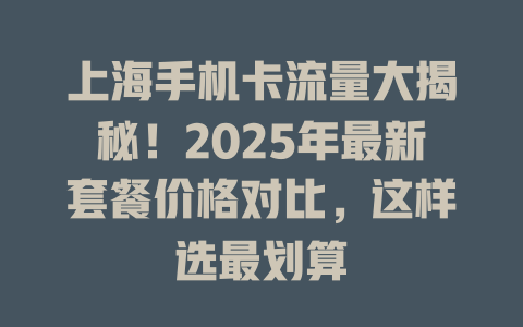 上海手机卡流量大揭秘！2025年最新套餐价格对比，这样选最划算