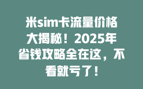 米sim卡流量价格大揭秘！2025年省钱攻略全在这，不看就亏了！
