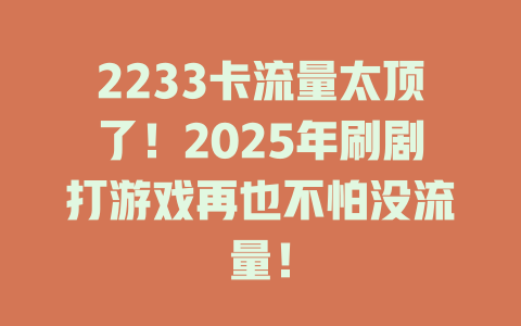 2233卡流量太顶了！2025年刷剧打游戏再也不怕没流量！