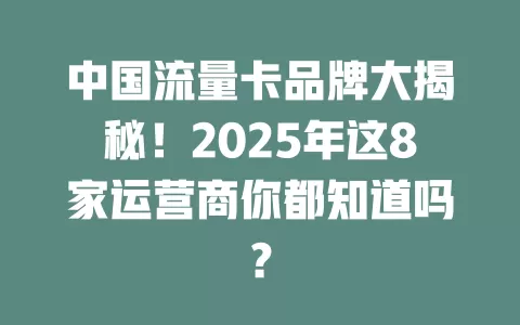 中国流量卡品牌大揭秘！2025年这8家运营商你都知道吗？