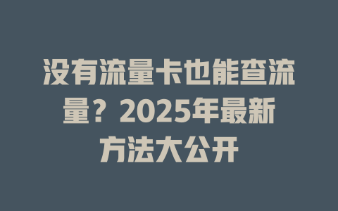 没有流量卡也能查流量？2025年最新方法大公开