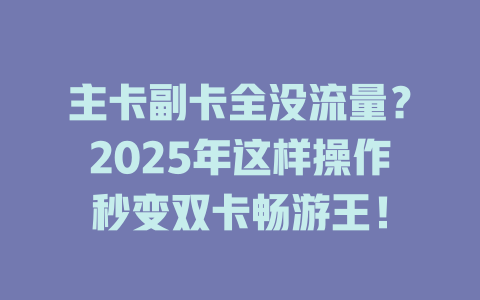 主卡副卡全没流量？2025年这样操作秒变双卡畅游王！