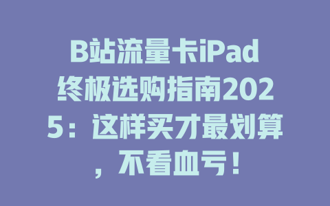 B站流量卡iPad终极选购指南2025：这样买才最划算，不看血亏！