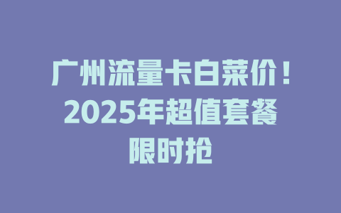 广州流量卡白菜价！2025年超值套餐限时抢