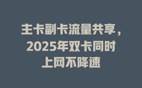 主卡副卡流量共享，2025年双卡同时上网不降速
