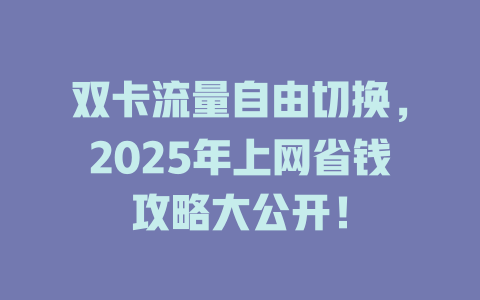 双卡流量自由切换，2025年上网省钱攻略大公开！