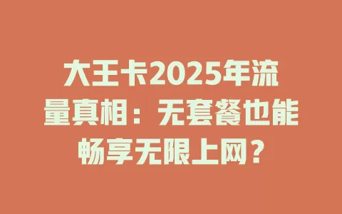 大王卡2025年流量真相：无套餐也能畅享无限上网？