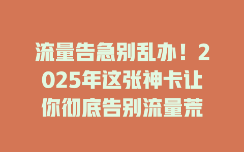 流量告急别乱办！2025年这张神卡让你彻底告别流量荒