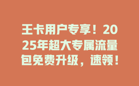 王卡用户专享！2025年超大专属流量包免费升级，速领！