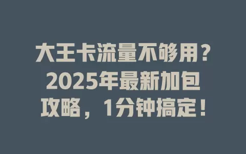 大王卡流量不够用？2025年最新加包攻略，1分钟搞定！
