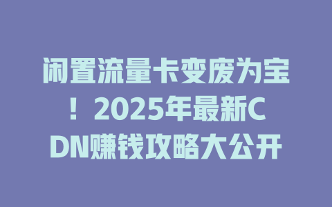 闲置流量卡变废为宝！2025年最新CDN赚钱攻略大公开
