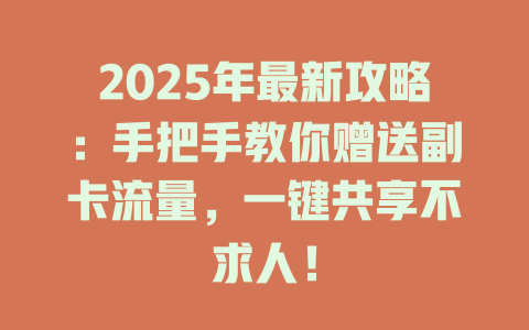 2025年最新攻略：手把手教你赠送副卡流量，一键共享不求人！