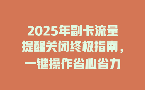 2025年副卡流量提醒关闭终极指南，一键操作省心省力