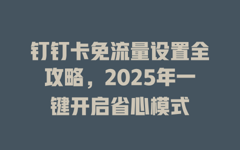 钉钉卡免流量设置全攻略，2025年一键开启省心模式
