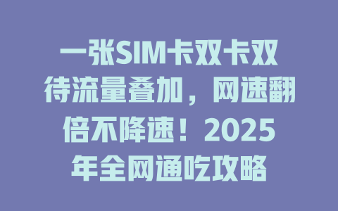 一张SIM卡双卡双待流量叠加，网速翻倍不降速！2025年全网通吃攻略