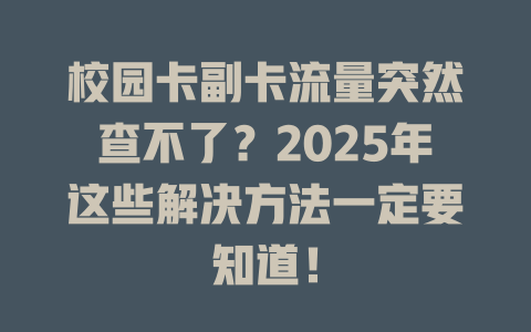 校园卡副卡流量突然查不了？2025年这些解决方法一定要知道！