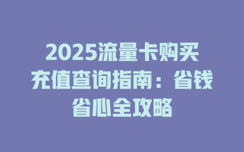 2025流量卡购买充值查询指南：省钱省心全攻略