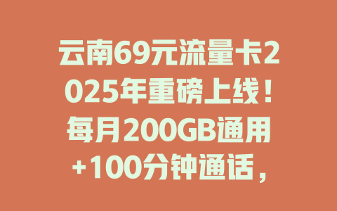 云南69元流量卡2025年重磅上线！每月200GB通用+100分钟通话，全国不限速！