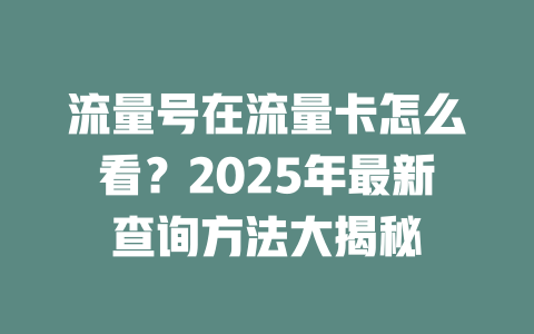 流量号在流量卡怎么看？2025年最新查询方法大揭秘