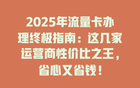 2025年流量卡办理终极指南：这几家运营商性价比之王，省心又省钱！
