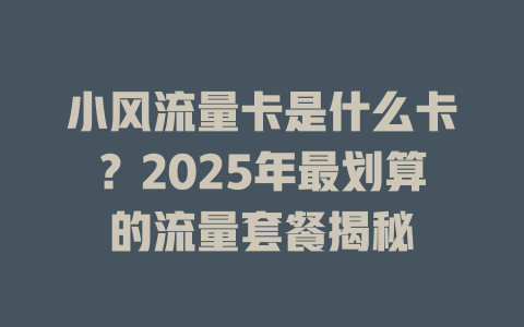 小风流量卡是什么卡？2025年最划算的流量套餐揭秘