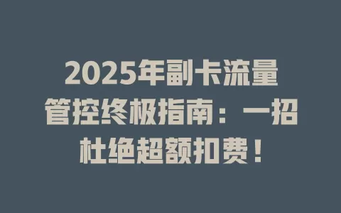 2025年副卡流量管控终极指南：一招杜绝超额扣费！