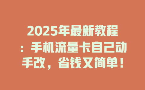 2025年最新教程：手机流量卡自己动手改，省钱又简单！
