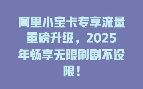 阿里小宝卡专享流量重磅升级，2025年畅享无限刷剧不设限！