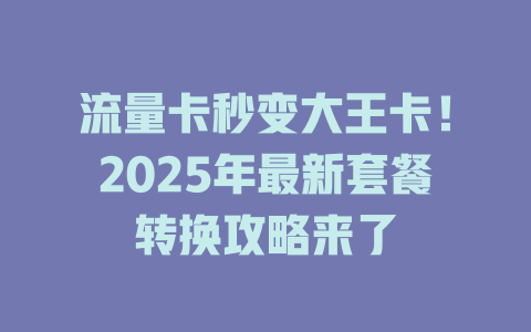 流量卡秒变大王卡！2025年最新套餐转换攻略来了