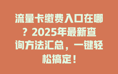 流量卡缴费入口在哪？2025年最新查询方法汇总，一键轻松搞定！