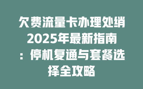 欠费流量卡办理处绡2025年最新指南：停机复通与套餐选择全攻略