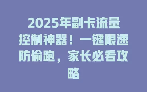 2025年副卡流量控制神器！一键限速防偷跑，家长必看攻略