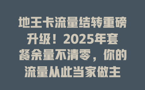 地王卡流量结转重磅升级！2025年套餐余量不清零，你的流量从此当家做主