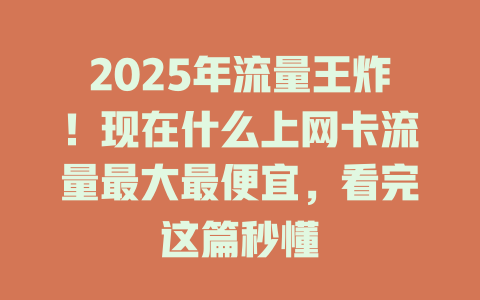 2025年流量王炸！现在什么上网卡流量最大最便宜，看完这篇秒懂