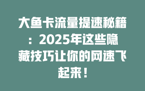 大鱼卡流量提速秘籍：2025年这些隐藏技巧让你的网速飞起来！